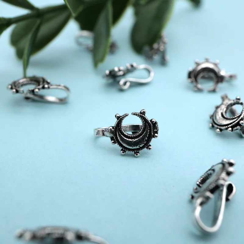 German Silver Oxidised Moon Clip Nosepin
